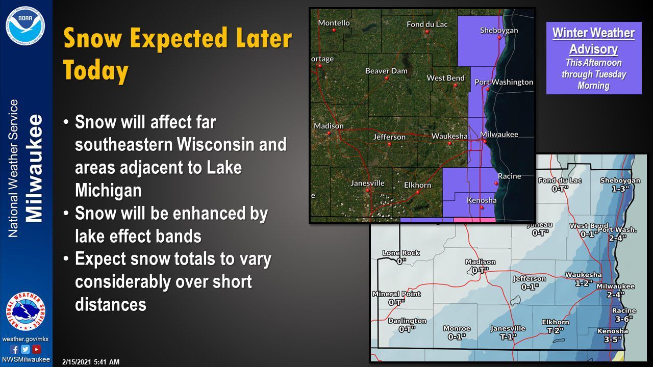 Lake effect snow forecast by National Weather Service